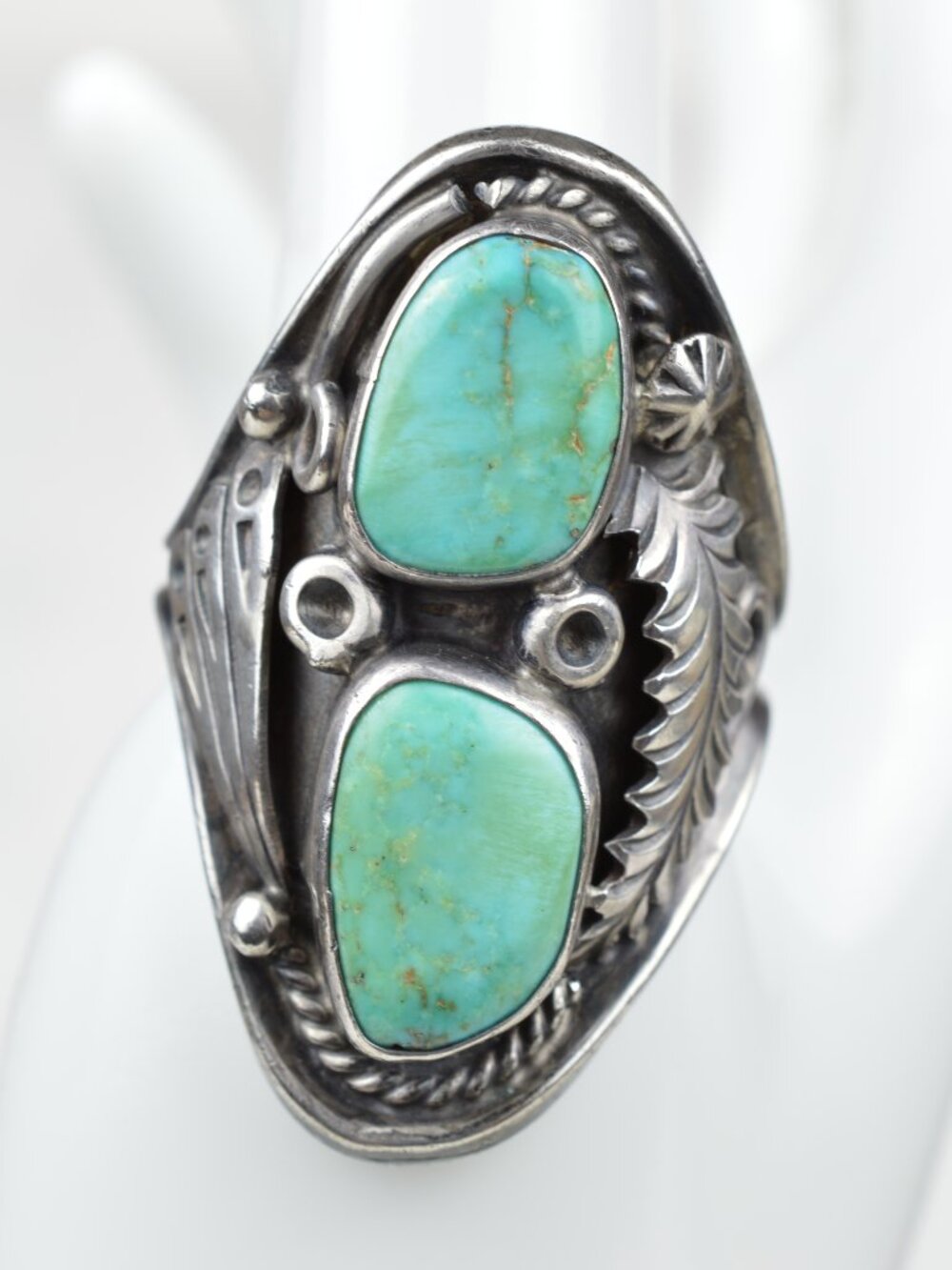Navajo Vintage Sterling Silver Turquoise Statement Ring 12.5 Signed AD 17.1g